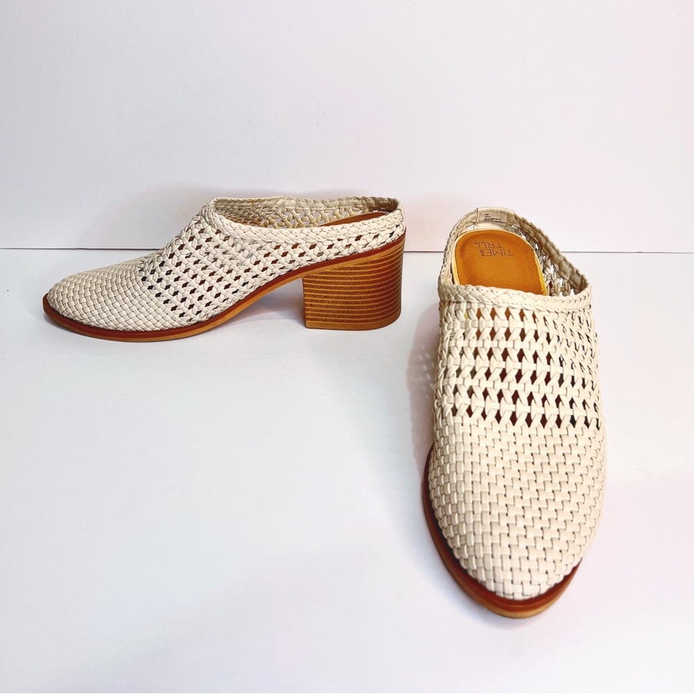 Cream Woven Block Heel Western Mule Women's 9 Casual Slip On